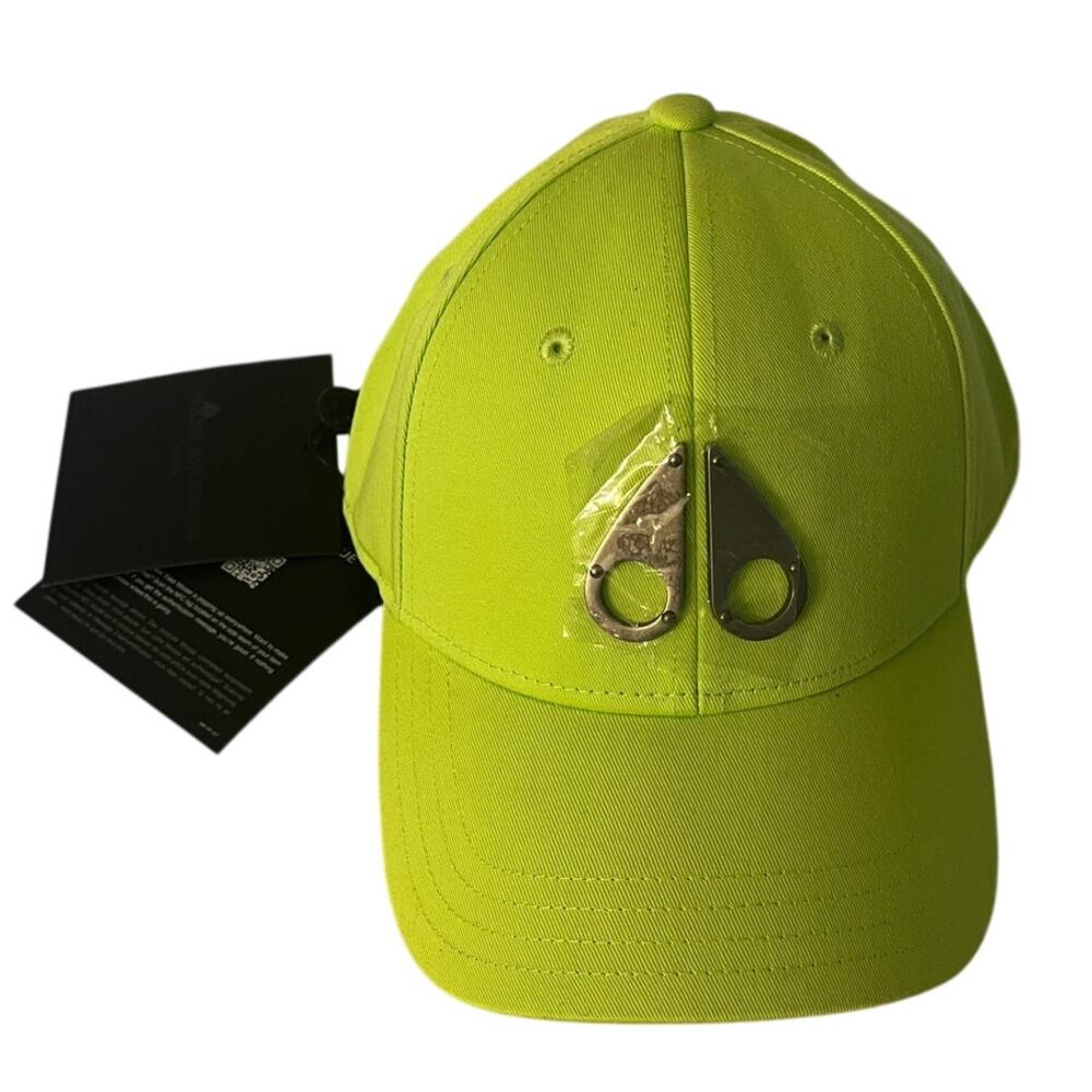 Moose Knuckles  Fashion Logo Icon Cap Cotton Silver-Tone Logo  Lime Green - NWT